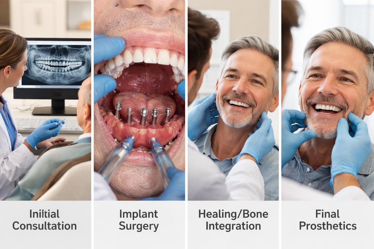 Full mouth dental implant procedure stages