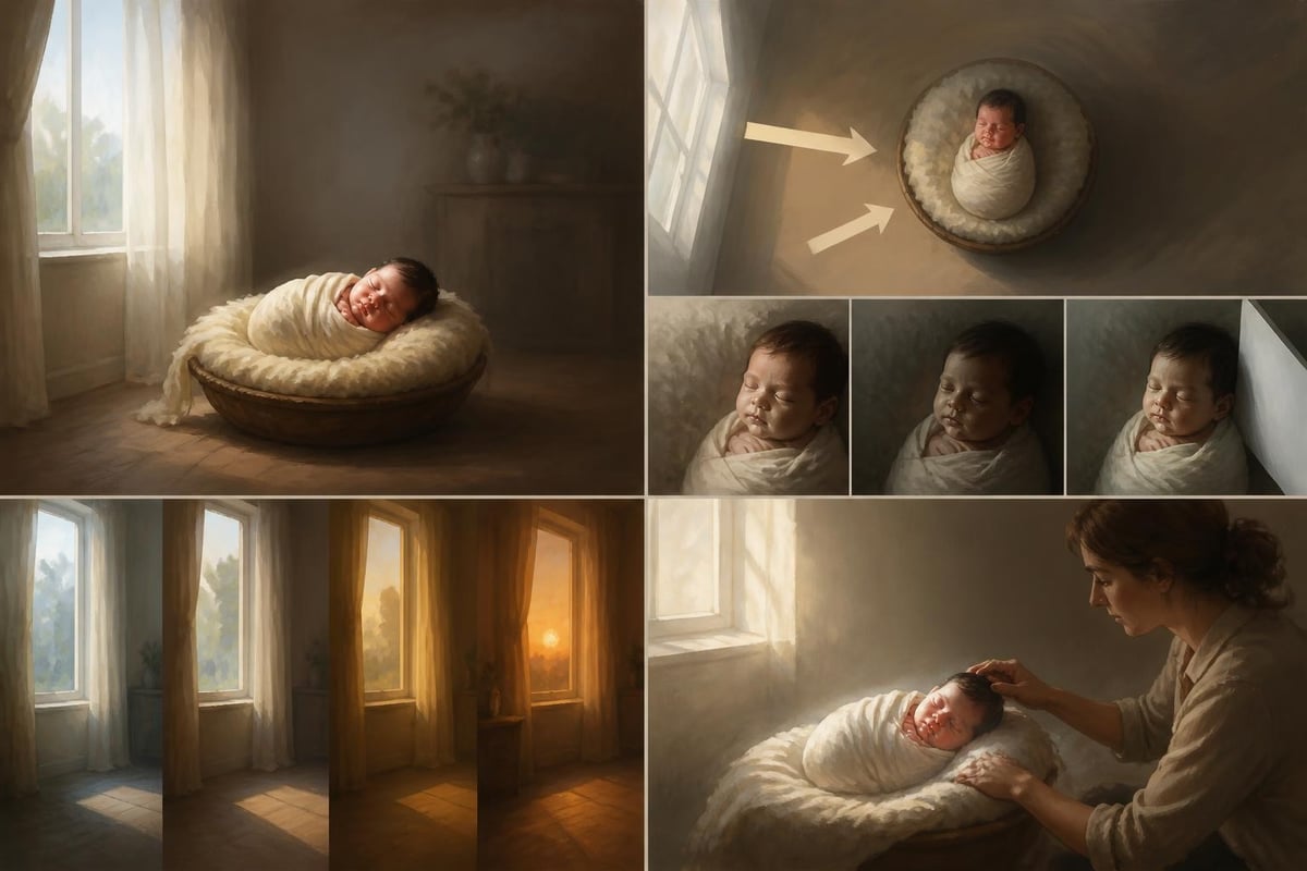 Natural light streaming through window for newborn photography