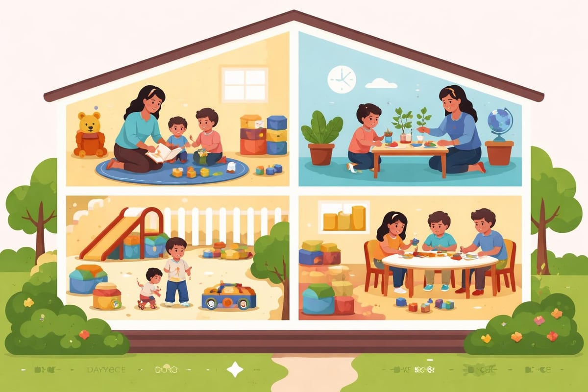 Home daycare environment showing mixed-age learning