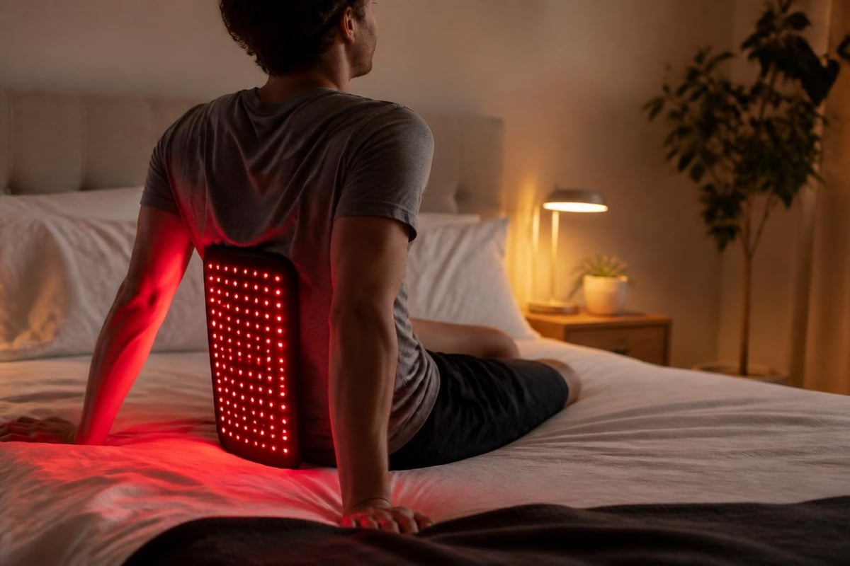 Home red light therapy session setup