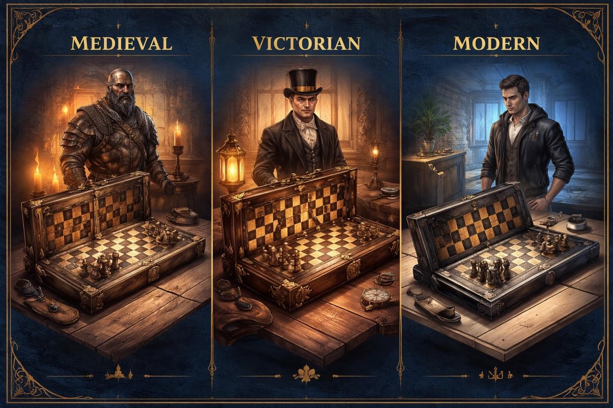 Historical progression of folding chess board mechanisms