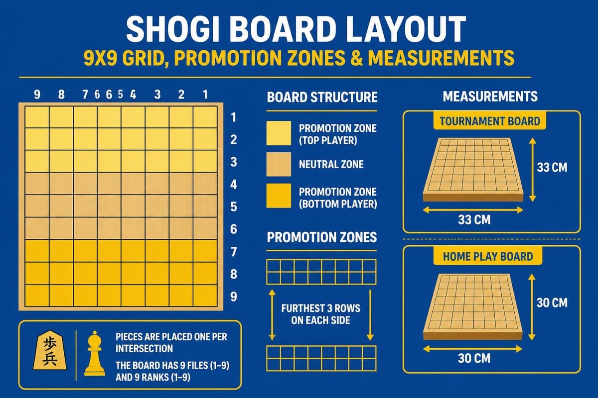 Shogi board dimensions and zones