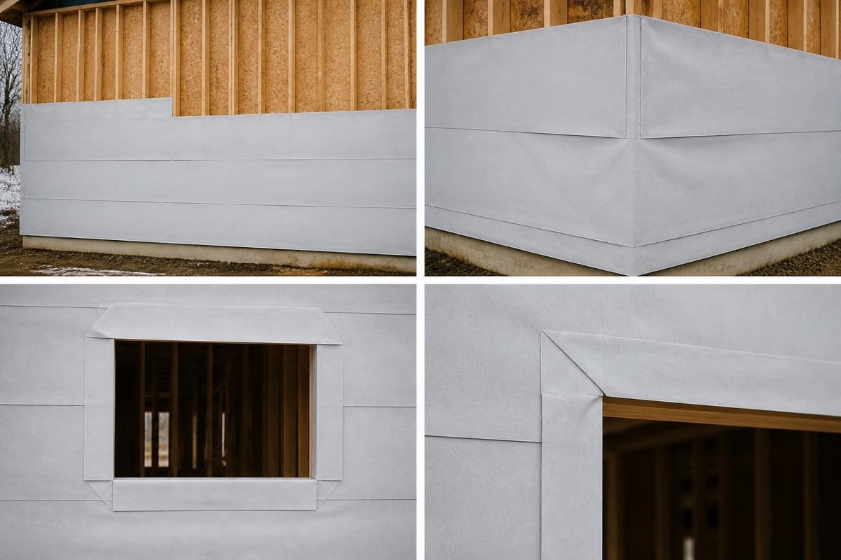 Build wrap installation sequence from bottom to top showing overlap pattern