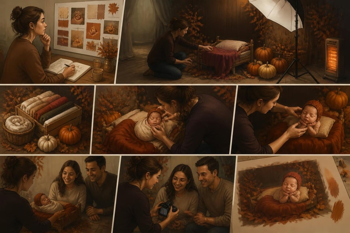 Behind the scenes autumn newborn session