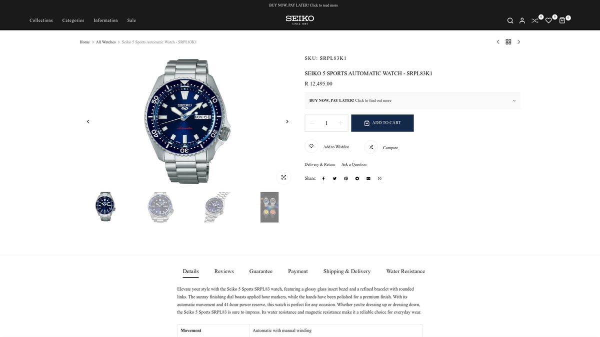 7 Best Seiko Dial Blue Watches to Elevate Your Style 2025 - Seiko 5 Sports Automatic Watch - SRPL83K1
