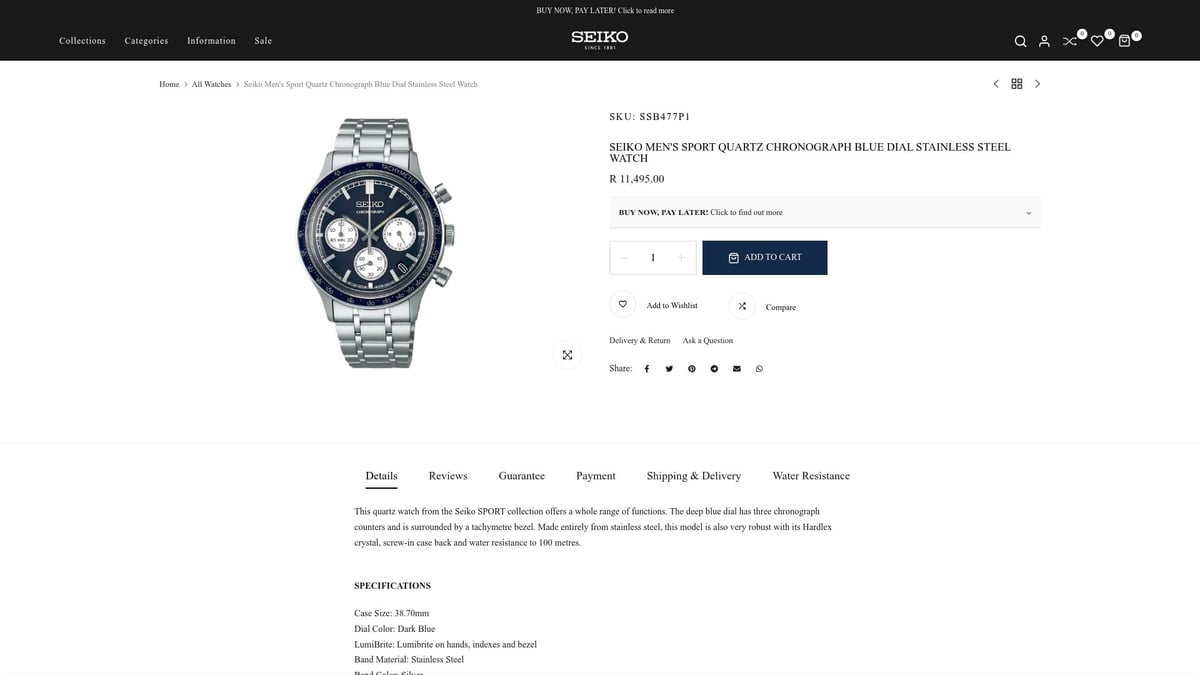 7 Best Seiko Dial Blue Watches to Elevate Your Style 2025 - Seiko Men's Sport Quartz Chronograph Blue Dial Stainless Steel Watch