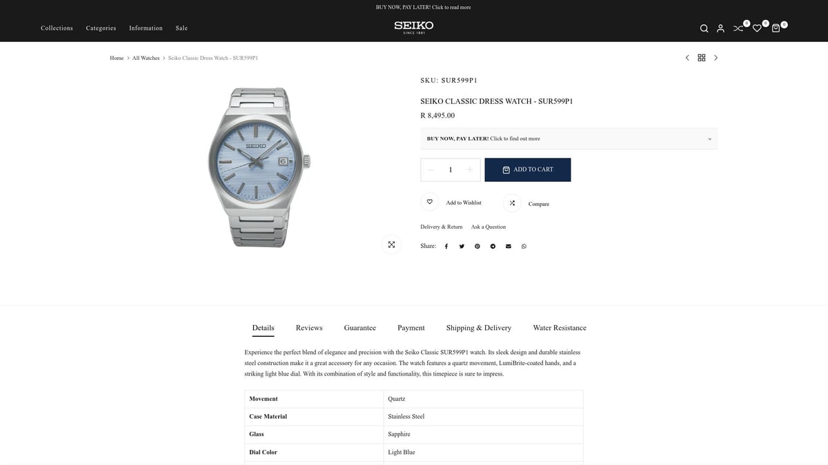 7 Best Seiko Dial Blue Watches to Elevate Your Style 2025 - Seiko Classic Dress Watch - SUR599P1