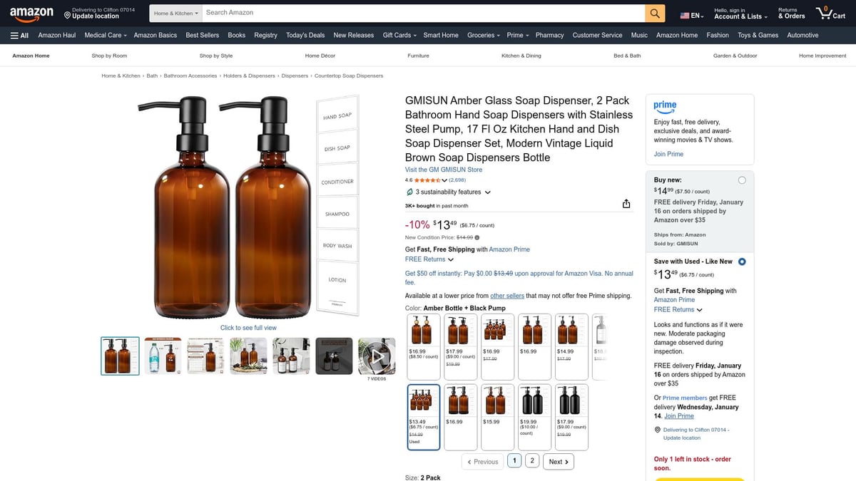7 Smarte Soap Dispenser Til Dit Badev&aelig;relse 2026 - GMISUN Amber Glass Soap Dispenser, 2 Pack