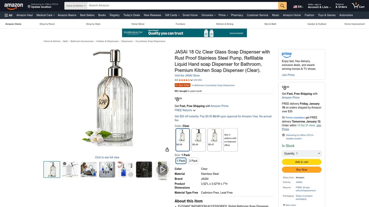 7 Smarte Soap Dispenser Til Dit Badev&aelig;relse 2026 - JASAI 18 Oz Clear Glass Soap Dispenser
