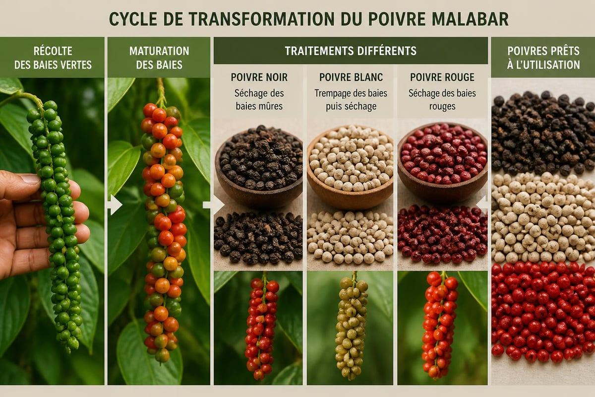 Processus de transformation du poivre Malabar