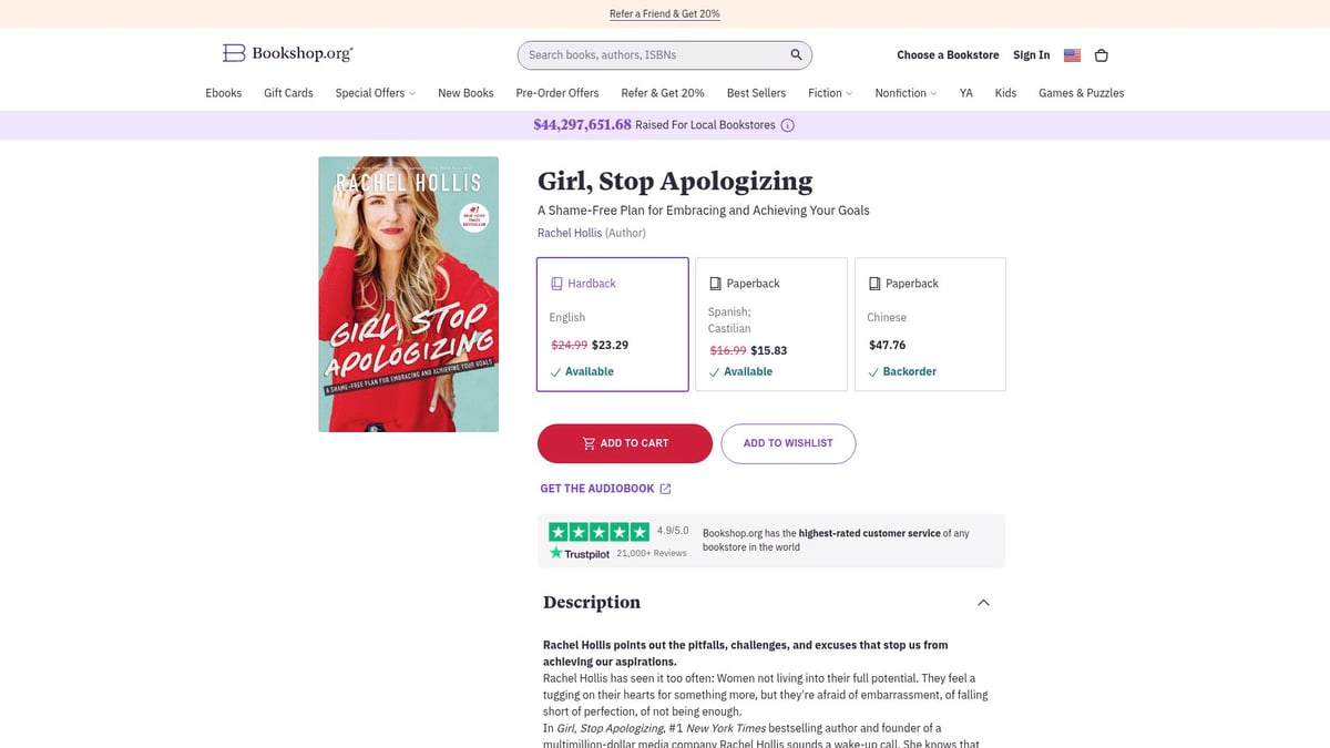 Top 10 Life-Changing Books on Confidence to Read in 2026 - Girl, Stop Apologizing: A Shame-Free Plan for Embracing and Achieving Your Goals by Rachel Hollis