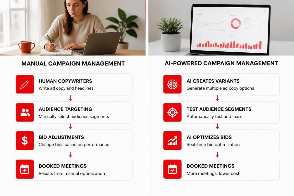Traditional agency workflow versus AI ads agency workflow
