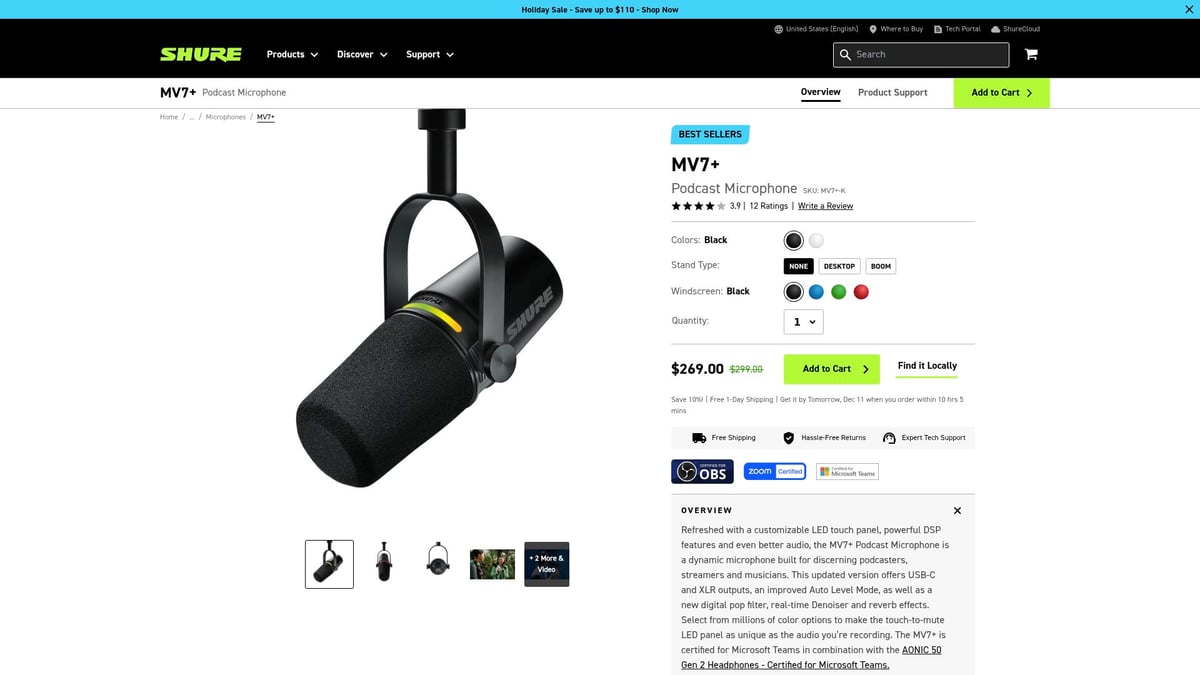 7 Essential Equipment to Make a Podcast in 2026 - Shure MV7+ USB/XLR Podcast Microphone