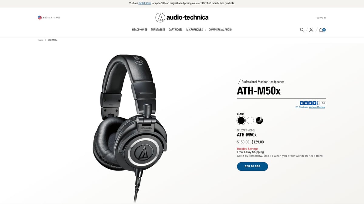 7 Essential Equipment to Make a Podcast in 2026 - Audio-Technica ATH-M50x Studio Headphones