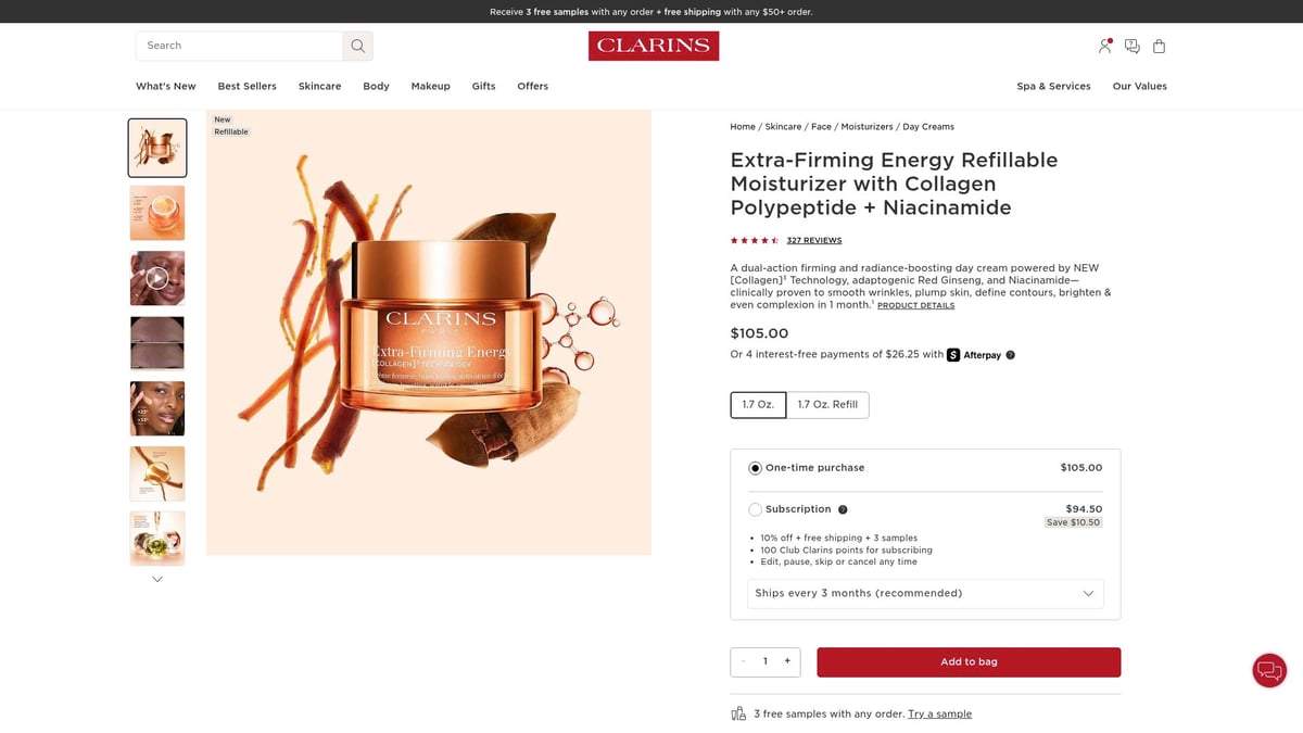 7 Best Normal Skin Day Cream Picks for Radiant Glow in 2026 - Clarins Extra-Firming Energy Refillable Moisturizer with Collagen Polypeptide + Niacinamide