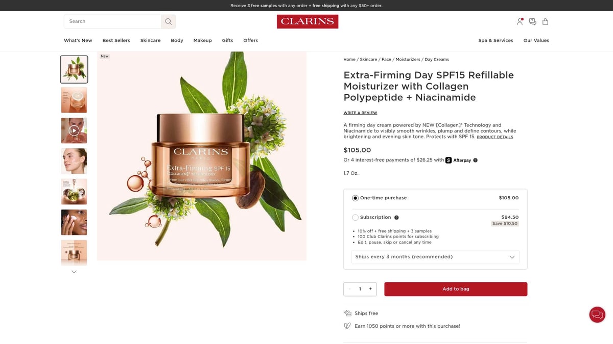 7 Best Normal Skin Day Cream Picks for Radiant Glow in 2026 - Clarins Extra-Firming Day SPF15 Refillable Moisturizer with Collagen Polypeptide + Niacinamide