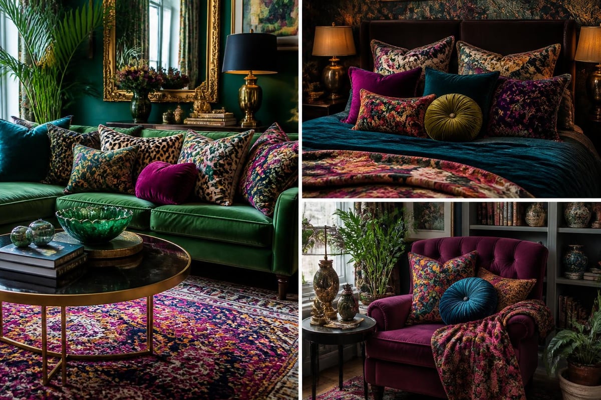 Arranging maximalist pillows by room type