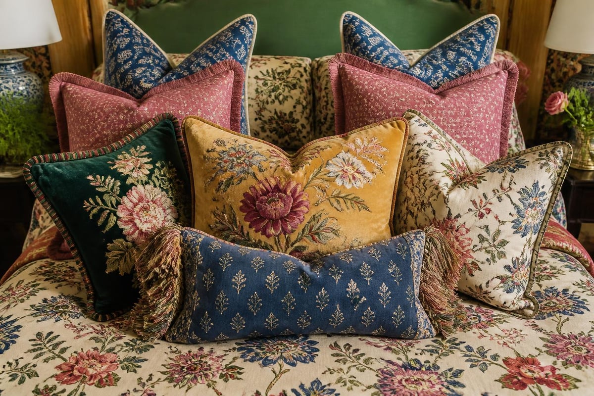 Budget-conscious maximalist pillow styling