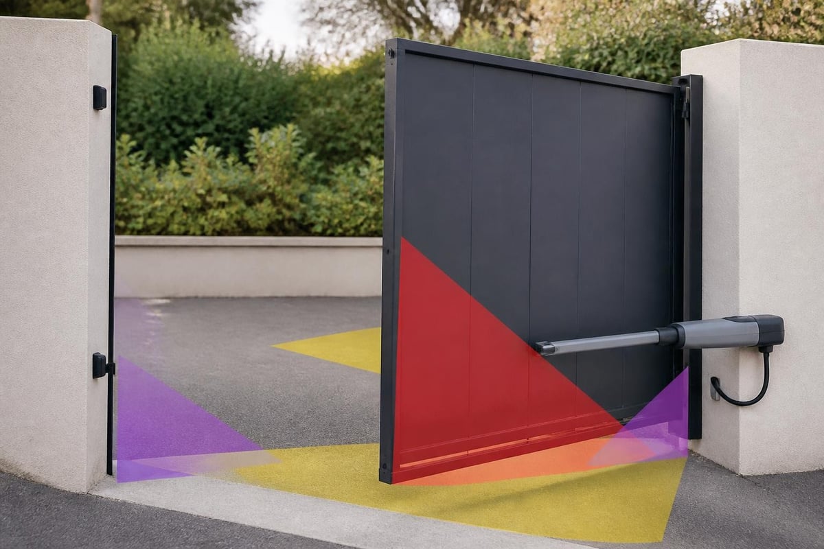 Swing gate door safety zones