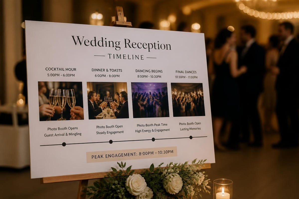 Wedding reception timeline with photo booth activation