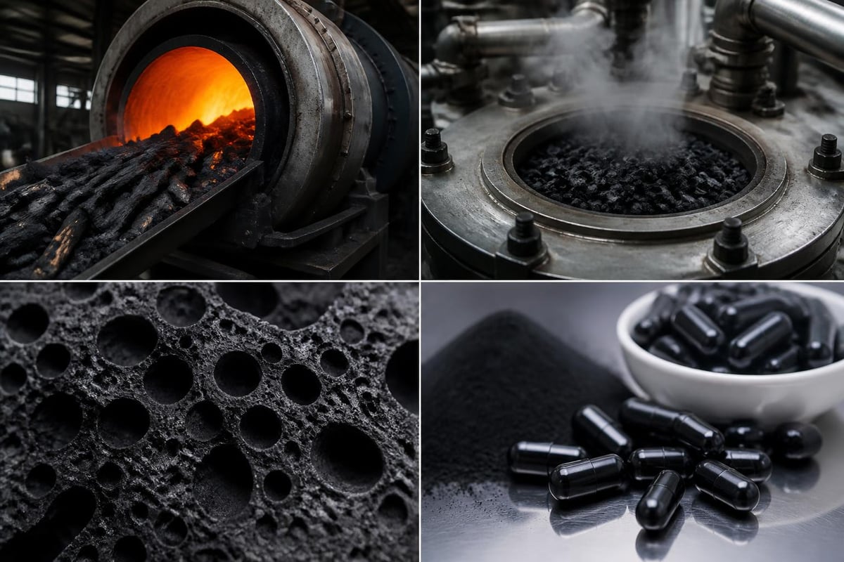 Processus de production du charbon actif