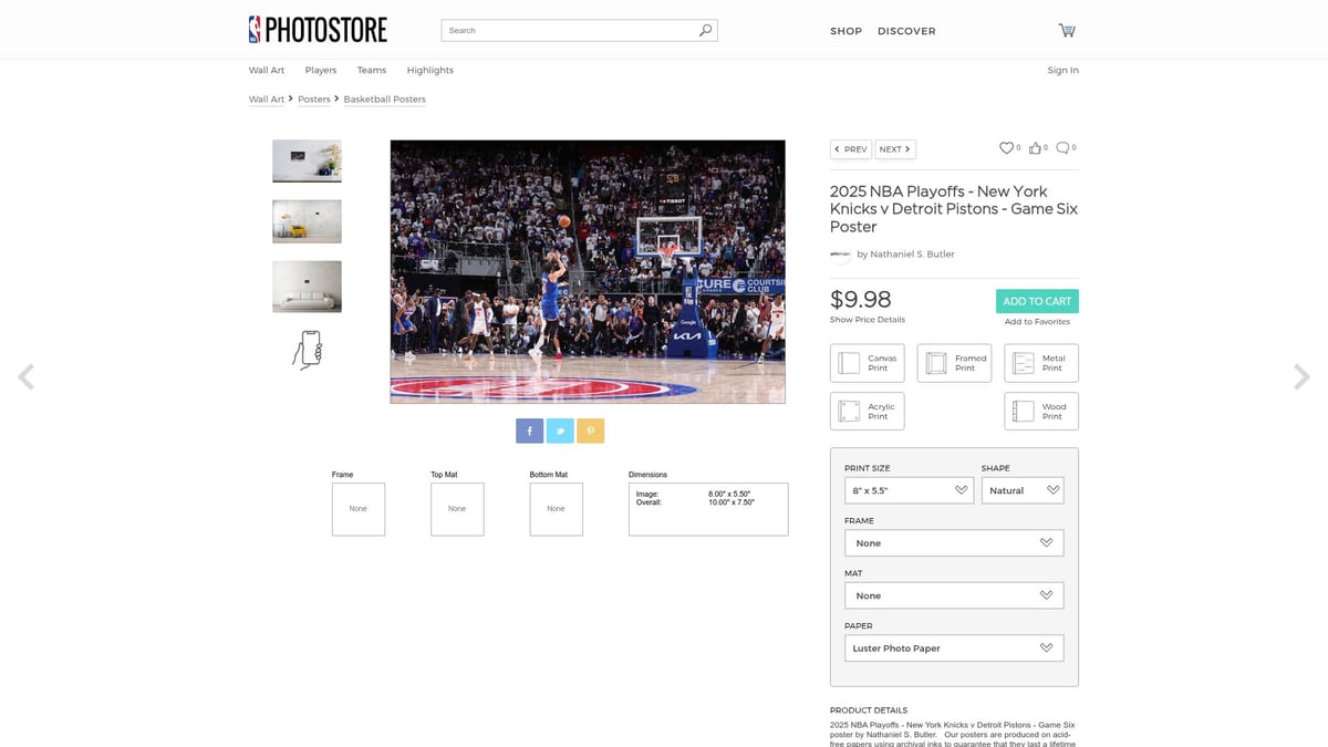 Top 10 Sports Posters to Elevate Your Space in 2025 - 2025 NBA Playoffs – New York Knicks vs. Detroit Pistons – Game Six