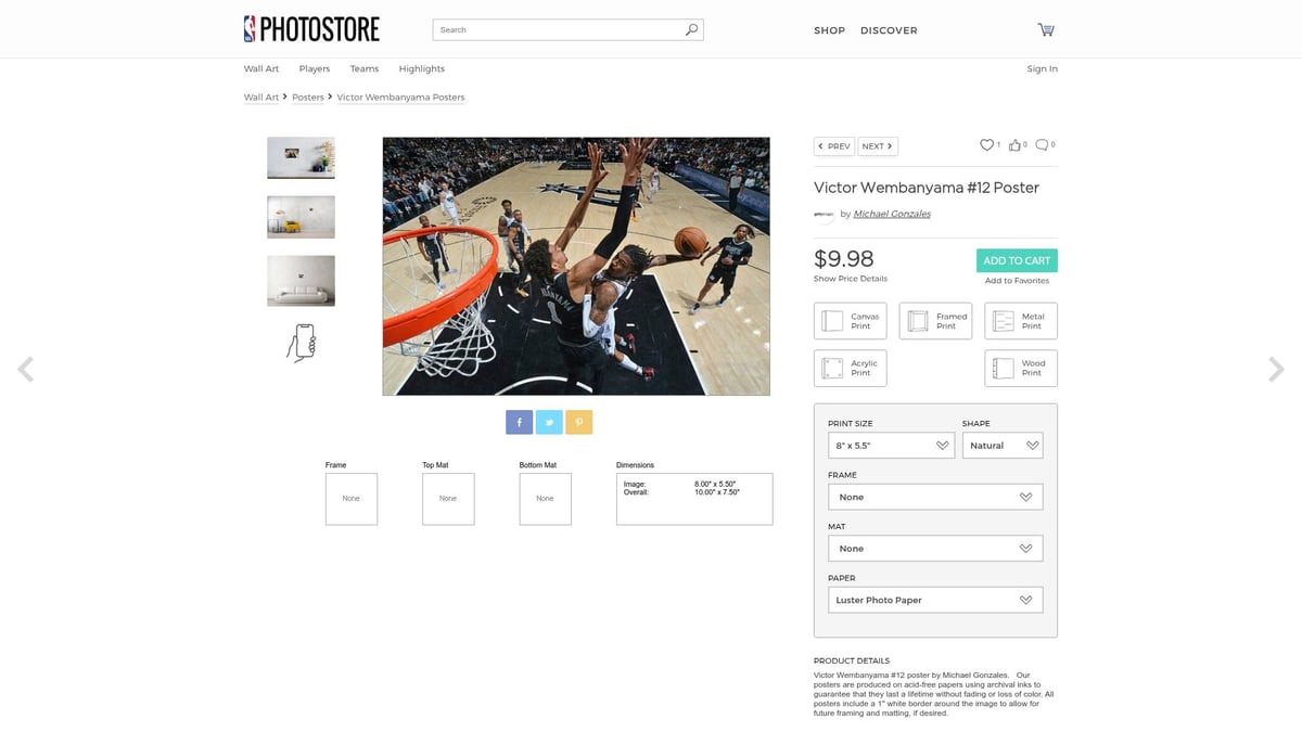 Top 10 Sports Posters to Elevate Your Space in 2025 - Victor Wembanyama #12 Poster