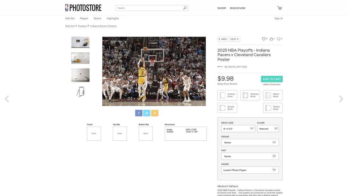 Top 10 Sports Posters to Elevate Your Space in 2025 - 2025 NBA Playoffs – Indiana Pacers vs. Cleveland Cavaliers