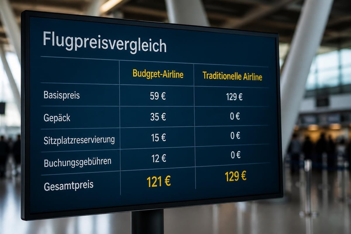 Vergleich von Gesamtkosten verschiedener Flugangebote