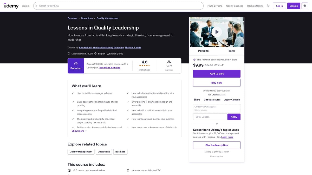 7 Best Quality Management Courses to Boost Your Career 2026 - Lessons in Quality Leadership – Udemy