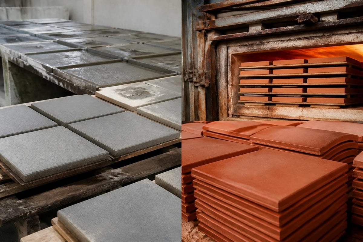 Concrete and clay tile manufacturing process
