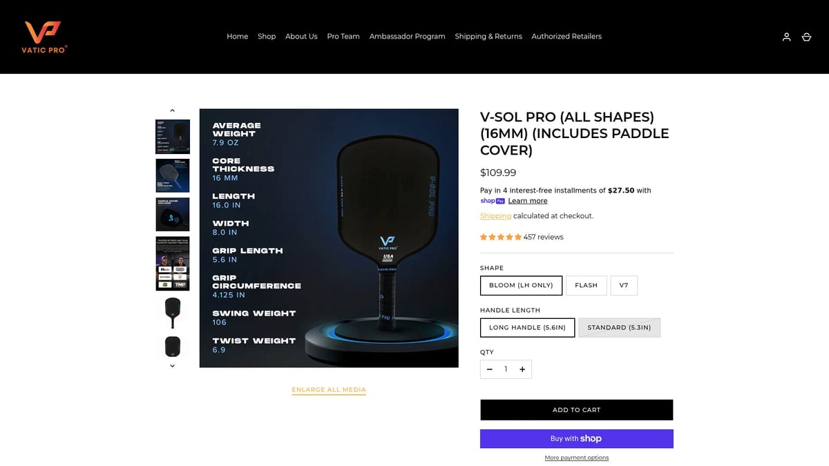 Pickleball Best: 7 Must-Have Gear Picks for 2026 - Vatic Pro V-SOL Pro Paddle