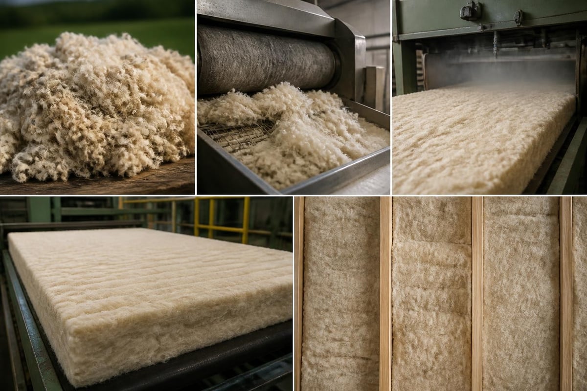 Wool insulation manufacturing and hygroscopic properties