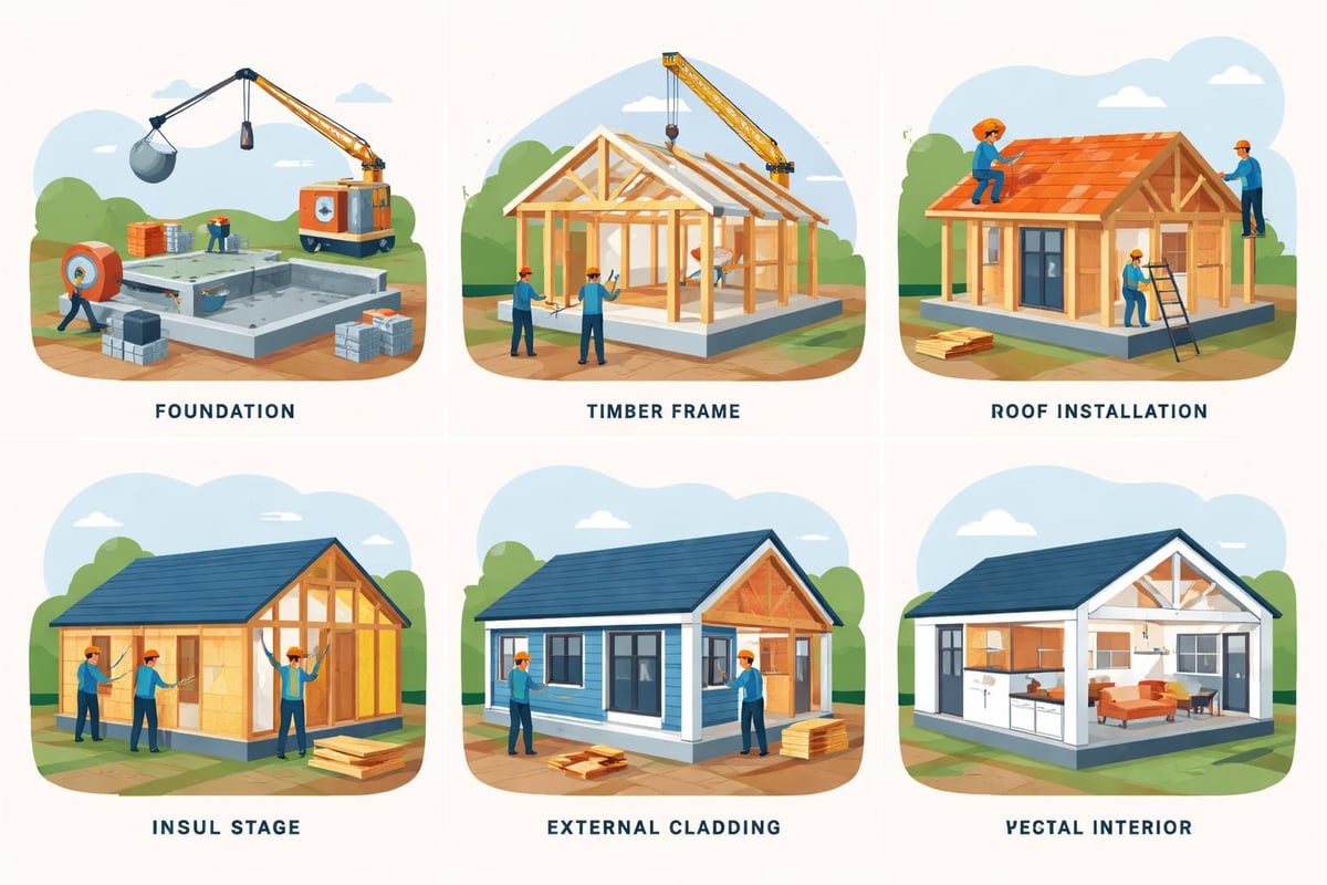 Timber frame bungalow construction stages