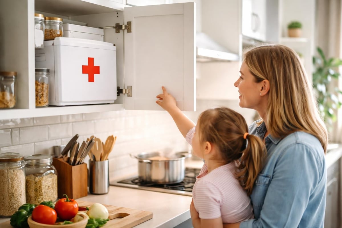 Kitchen first aid kit placement strategy