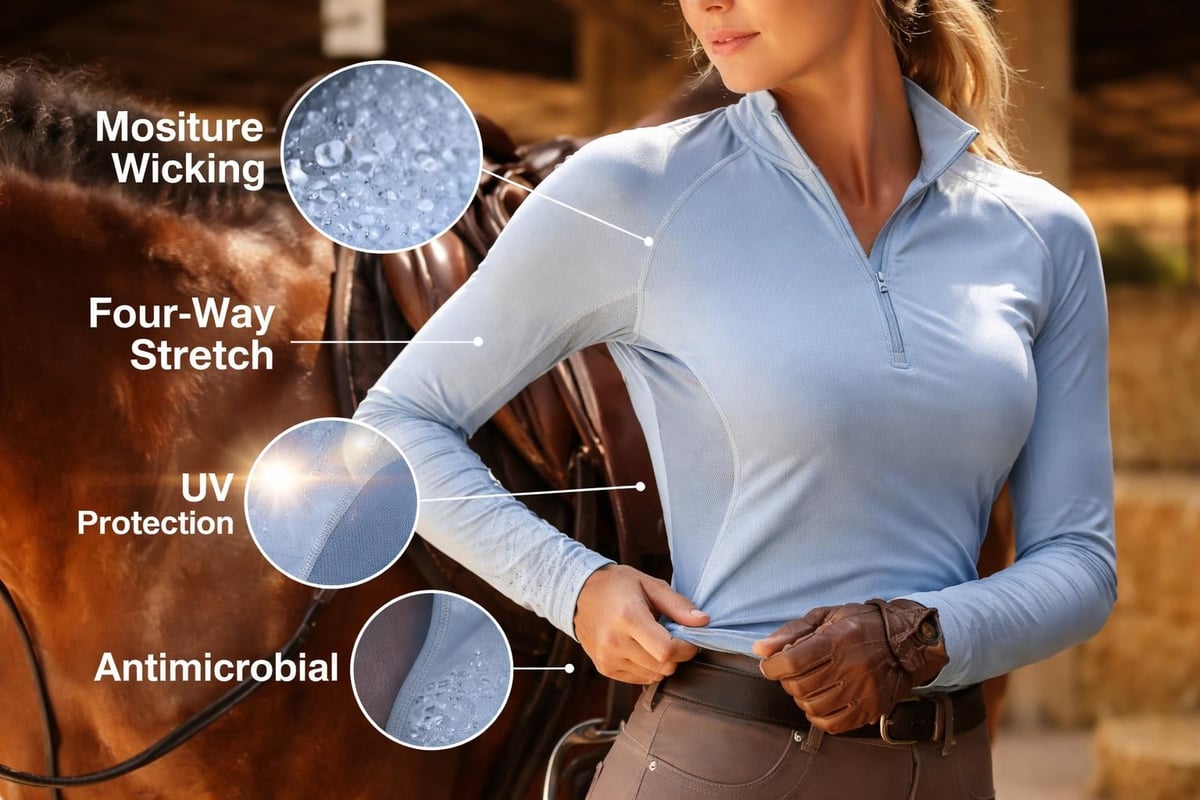 Technical fabric properties for riding shirts