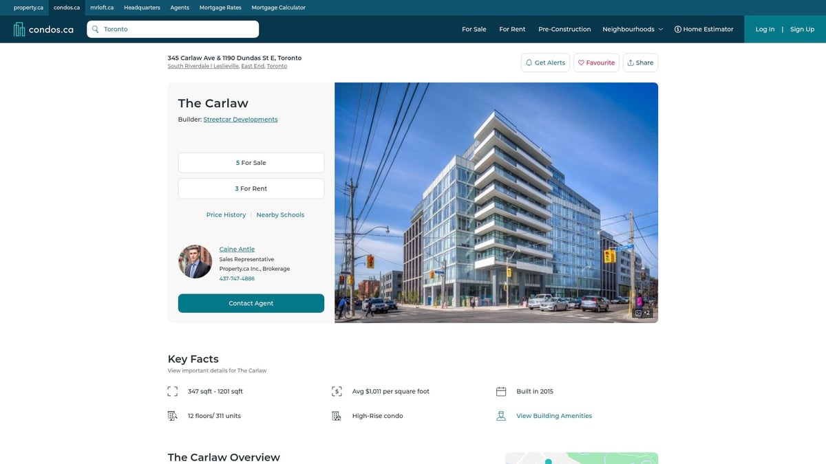 7 Best Leslieville Condos to Explore in 2025 - 1. The Carlaw – 1190 Dundas St E