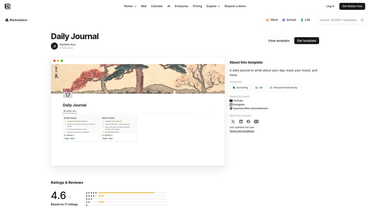 7 Best Notion Diary Ideas to Organize Your 2025 Journaling - Daily Journal by Sankho kun
