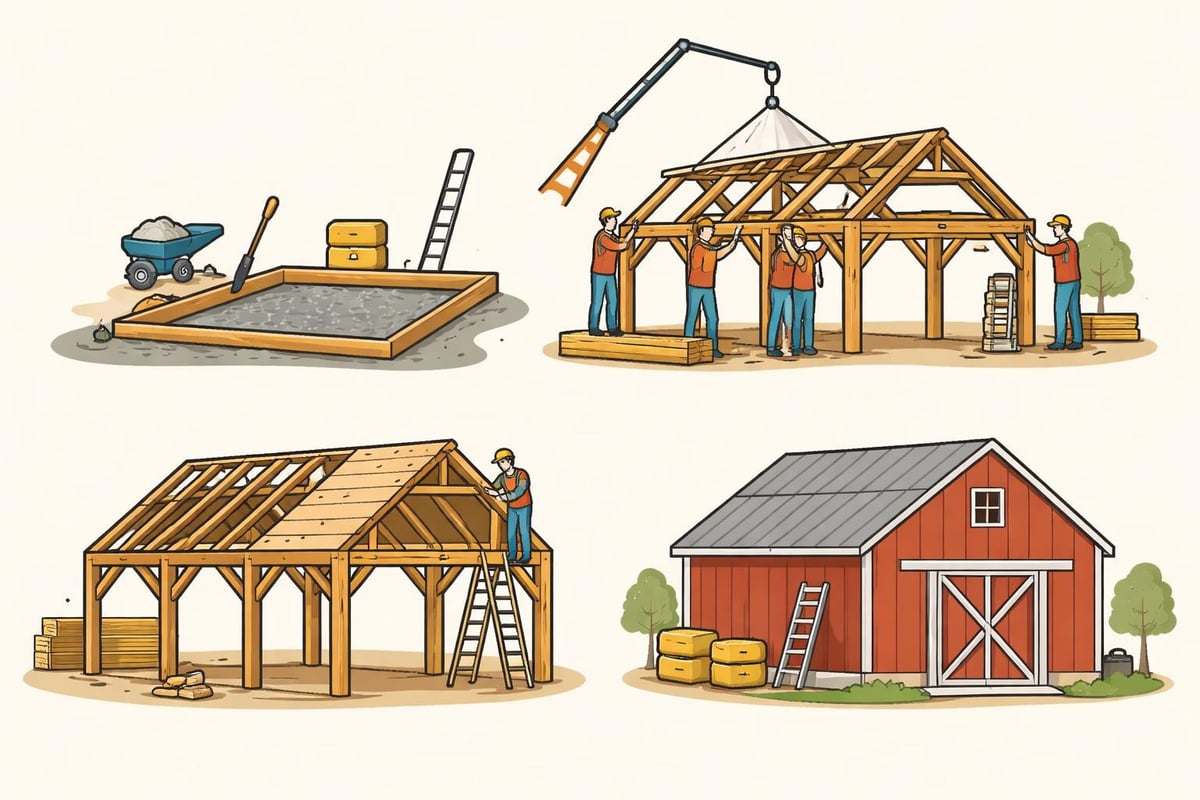 Timber barn construction phases