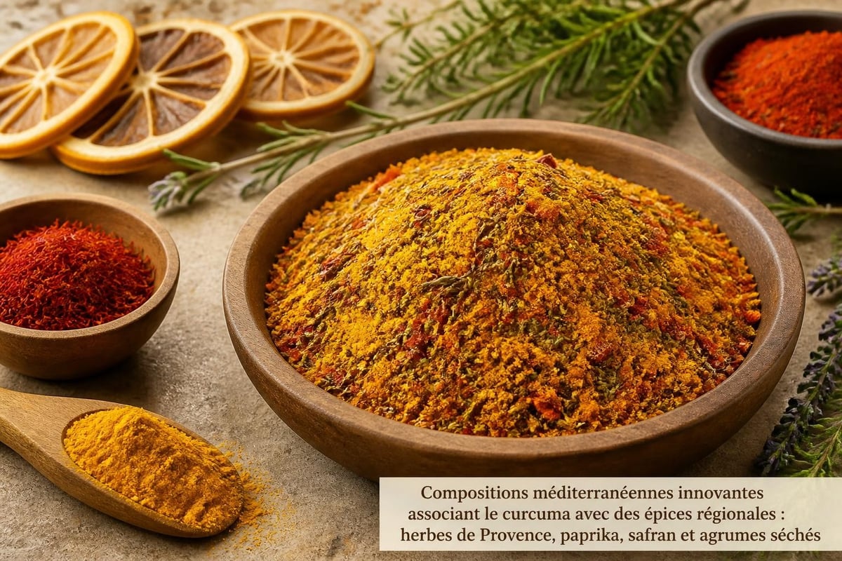Mélanges d'épices méditerranéens avec curcuma