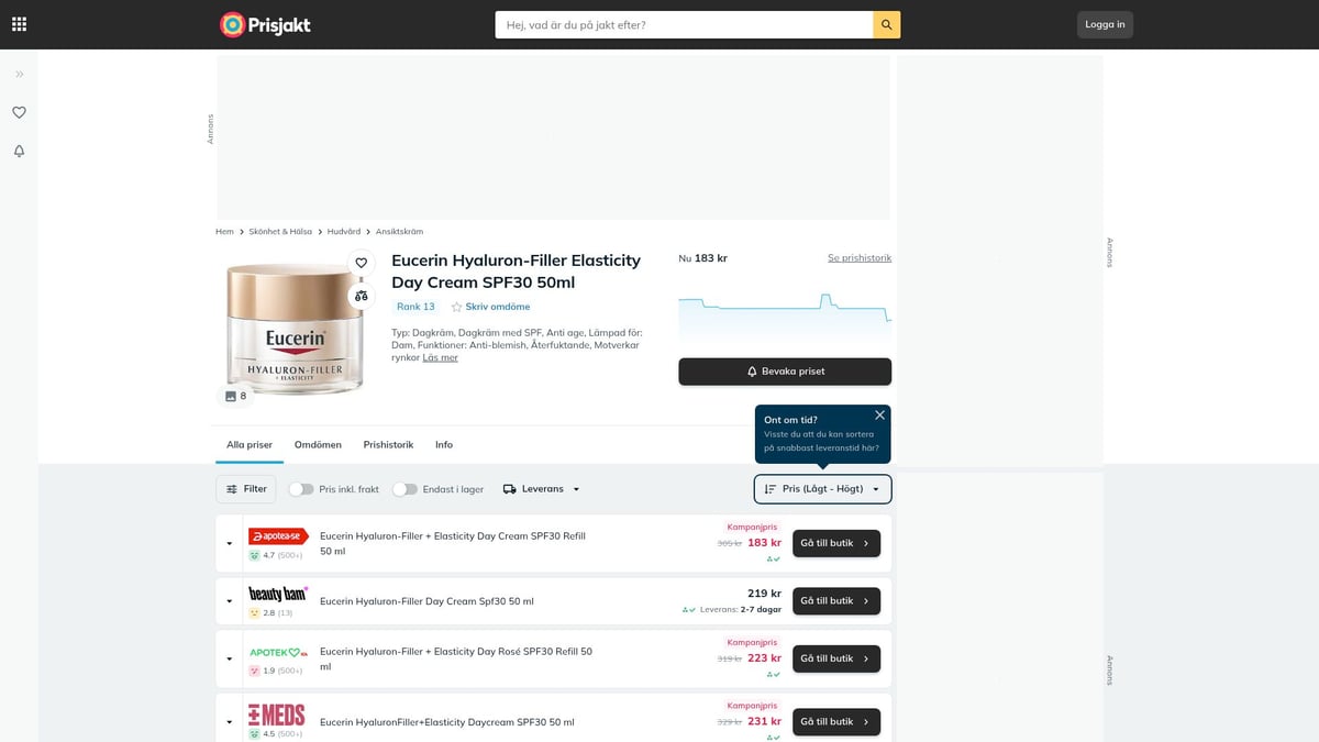 7 Bästa Dagkräm Anti Age För Strålande Hy 2025 - Eucerin Hyaluron-Filler Elasticity Day Cream SPF30 50ml