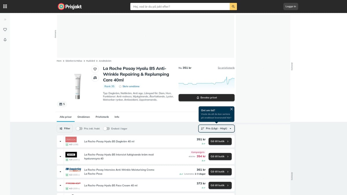 7 Bästa Dagkräm Anti Age För Strålande Hy 2025 - La Roche Posay Hyalu B5 Anti-Wrinkle Repairing & Replumping Care 40ml