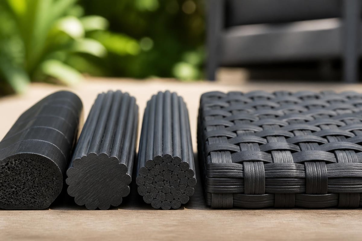 Synthetic rattan strand construction