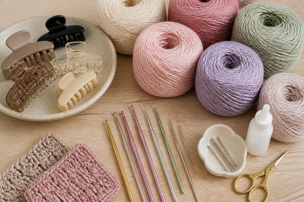 DIY crochet claw clip supplies tools handmade hair accessories tutorial