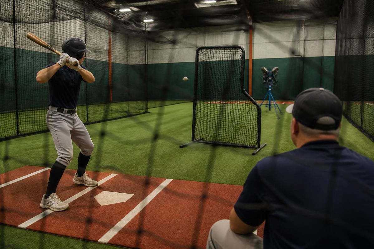 Batting cage safety setup