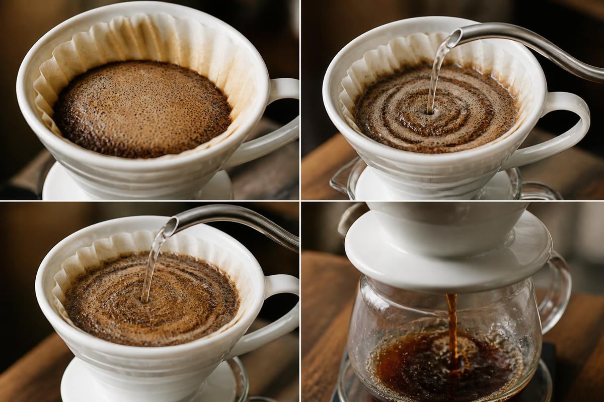 Pour over brewing stages