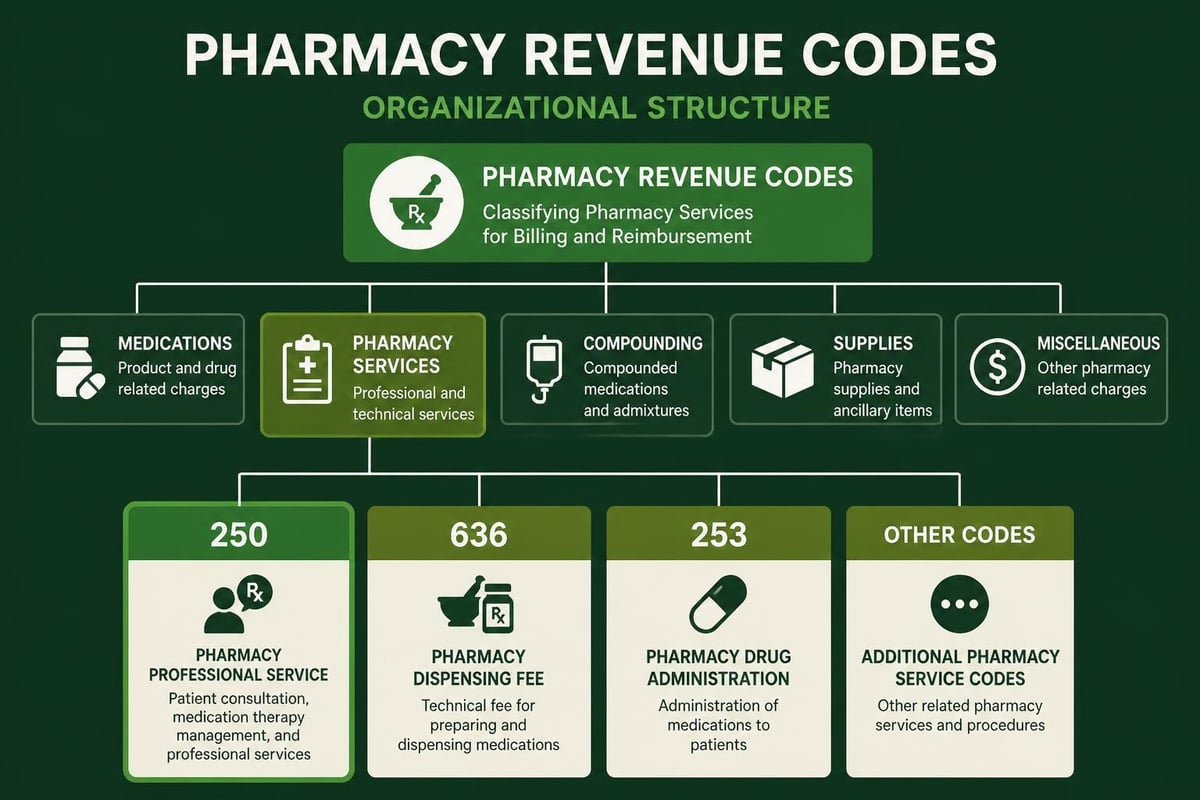 Revenue code categories for pharmacy services