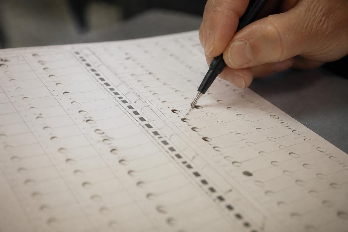 Punch-card voting mechanism showing chad variations