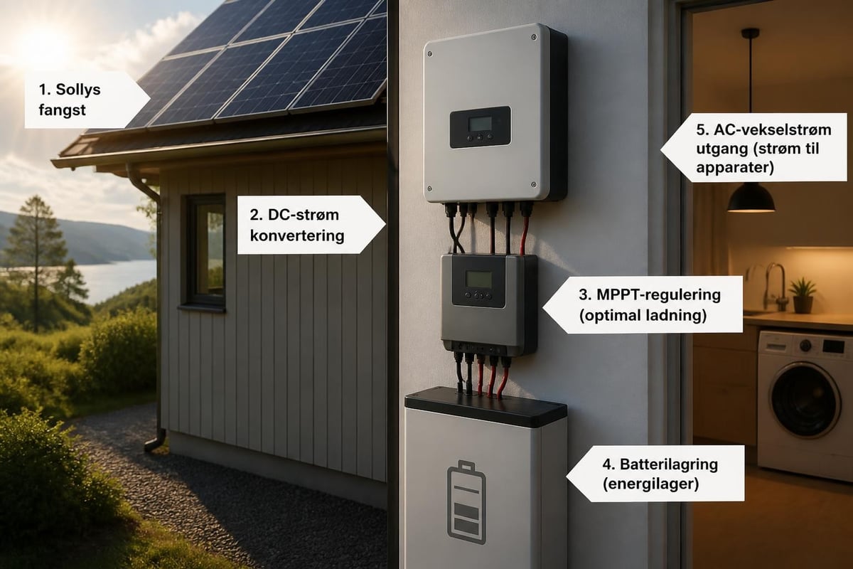 Solcellepanel med batteri energiflyt