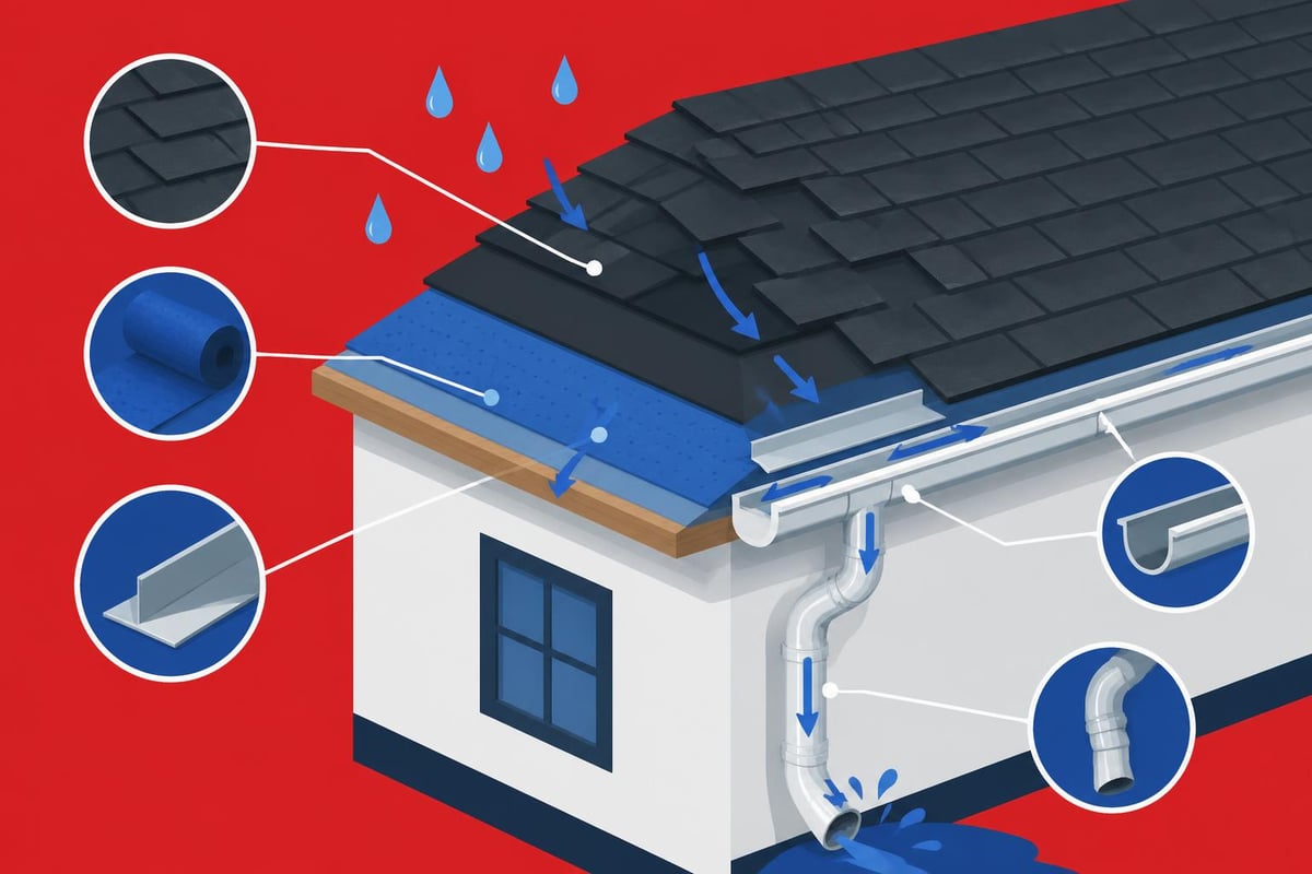 Integrated roofing and gutter system diagram